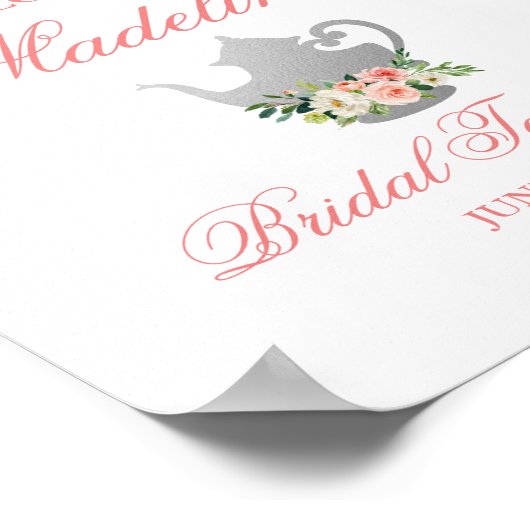 Brautparty Tee Party Blumenrosa Silber Willkommen Poster (Ecke)