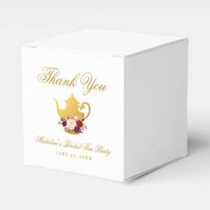 Brautparty Tee Party Burgundy Floral Gold Geschenkschachtel