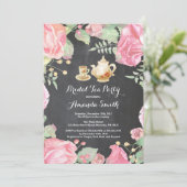 Brautparty Tee Party Einladung Floral (Stehend Vorderseite)