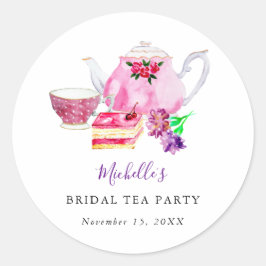 Brautparty Tee Party Lila Teapot Wasser Runder Aufkleber