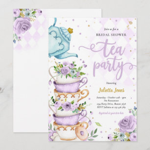 Brautparty Tee Party Lila und Gold florale Einladung