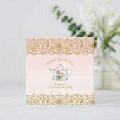 Brautparty Tee Party Luncheon Pink Gold Glitzer Einladung (Stehend Vorderseite)
