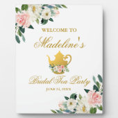 Brautparty Tee Party Rosa Blütengolden Willkommen Fotoplatte (Vorderseite)