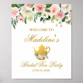 Brautparty Tee Party Rosa Blütengolden Willkommen Poster (Vorne)