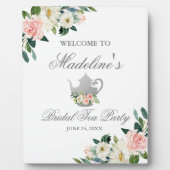 Brautparty Tee Party Rosa Blütensilber Willkommen Fotoplatte (Vorderseite)