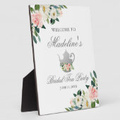 Brautparty Tee Party Rosa Blütensilber Willkommen Fotoplatte (Seite)