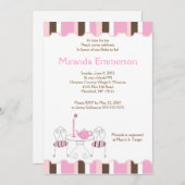 Brautparty Tee Party Rosa Streifen 12x18 Einladung (Vorne/Hinten)