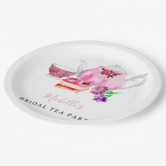 Brautparty Tee Party Rosa Teebeutel Pappteller (Schrägansicht)