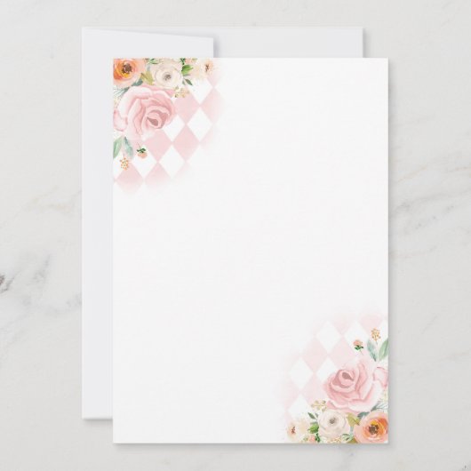 Brautparty Tee Party Rosa und goldene Blüte Einladung (Rückseite)