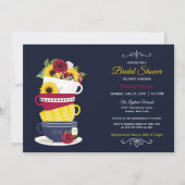 Brautparty Tee Party Rose & Sonnenblumen - Marine Einladung (Vorderseite)