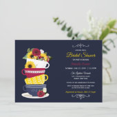 Brautparty Tee Party Rose & Sonnenblumen - Marine Einladung (Stehend Vorderseite)