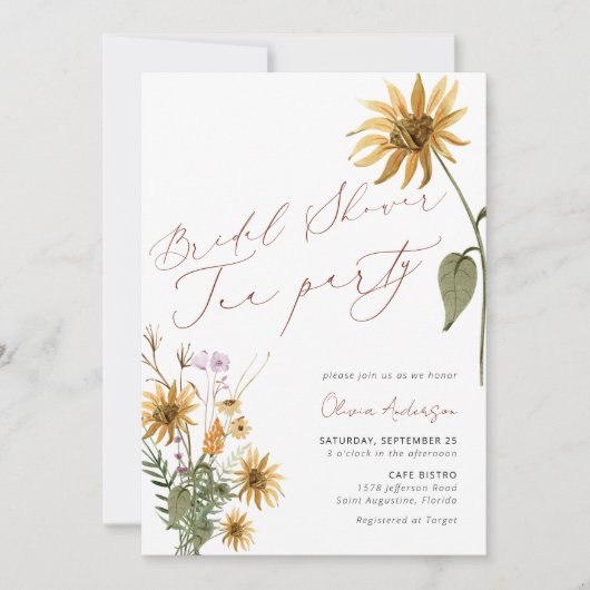 Brautparty Tee Party Sonnenblumen Einladung (Vorderseite)