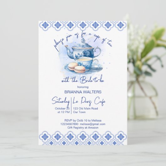 Brautparty Tee Party Teebeutel Einladung (Stehend Vorderseite)