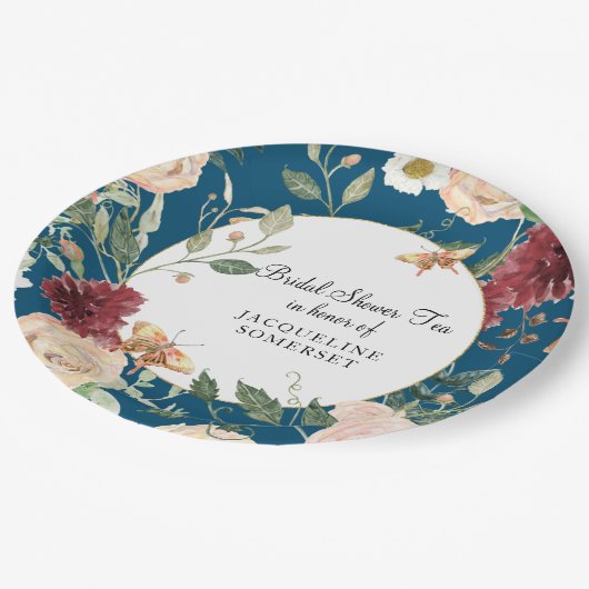 Brautparty Tee Party Wasserfarben Blumenkoralle Pappteller (Schrägansicht)