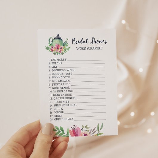 Brautparty Tee Party Word Scramble Game Card Einladung
