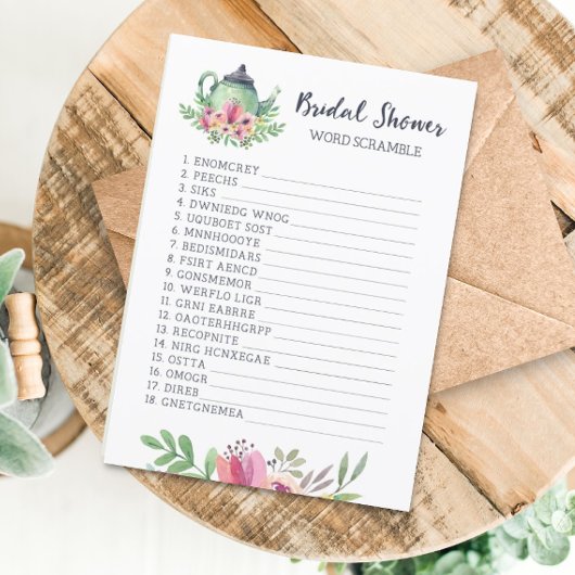 Brautparty Tee Party Word Scramble Game Card Einladung