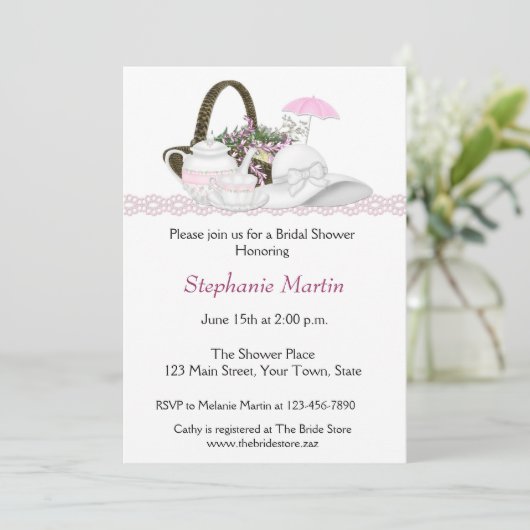 Brautparty-Tee-Rosa Einladung (Stehend Vorderseite)