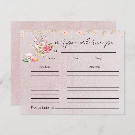 Brautparty Tee Tee Party Rezept Karte (Vorne/Hinten)