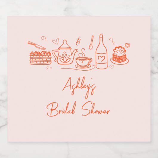 Brautparty Tee Thema Whimsical Doodle Schaumweinetikett (Einzelnes Label)