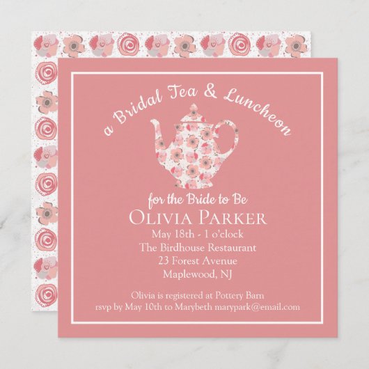 Brautparty Tee und Luncheon Teapot Einladung (Vorne/Hinten)