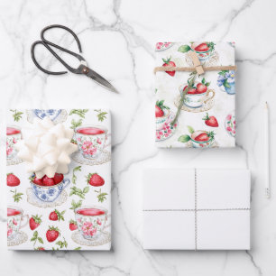 Brautparty-Tee Zwei Erdbeeren Ein Uni-Farbton Geschenkpapier Set
