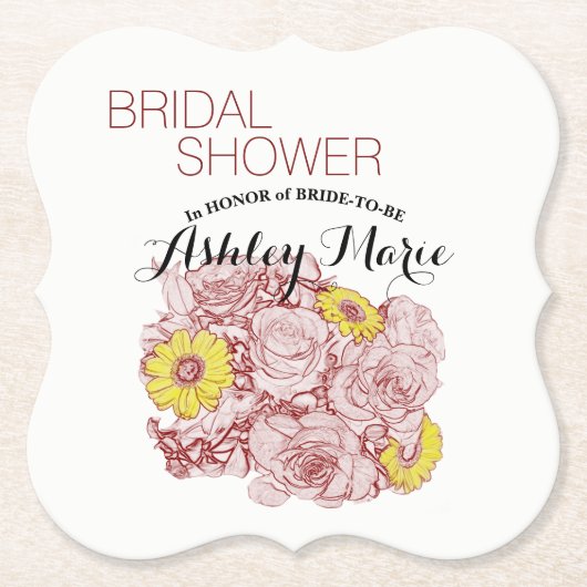 Brautparty Terra Cotta Kontur Bouquet Custom Untersetzer (Vorderseite)