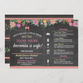 Brautparty Toast Floral Pink Chalk Einladung (Vorne/Hinten)