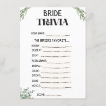 Brautparty Trivia Game Card