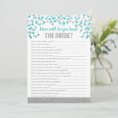 Brautparty Trivia Game ~ Silber und Türkis (Stehend Vorderseite)
