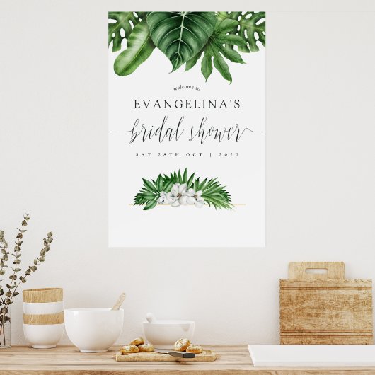 Brautparty "Tropical Greenerity" Willkommen Poster (Küche)