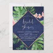 Brautparty Tropical Palm Navy Blue Einladung (Vorderseite)