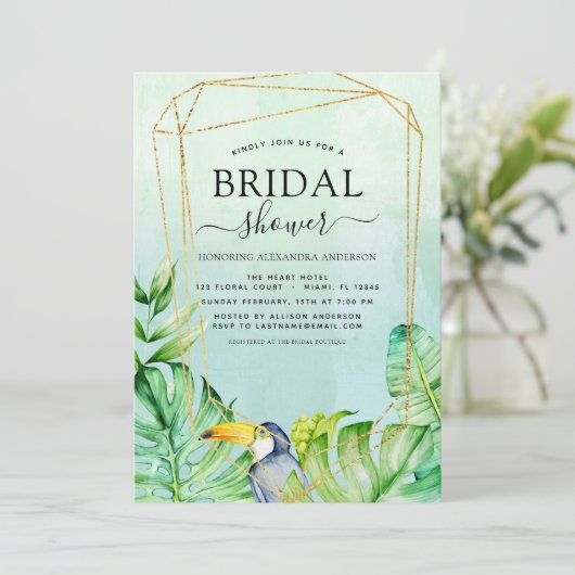 Brautparty Tropical Palm Wasserfarbe Geometrisch Einladung (Stehend Vorderseite)