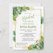 Brautparty Tropical Palm Watercolor Green Gold Einladung (Vorderseite)