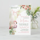 Brautparty Tropical Watercolor Flamingo Fling Einladung (Stehend Vorderseite)