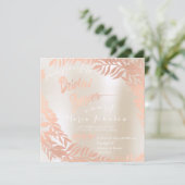 Brautparty Tropische Blätter Elfenbein Rose Gold Einladung (Stehend Vorderseite)