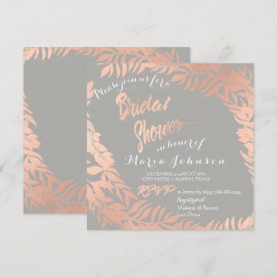 Brautparty Tropische Blätter Grau Rose Gold Einladung