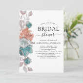 Brautparty Türkis Rosa Blume Einladung (Stehend Vorderseite)