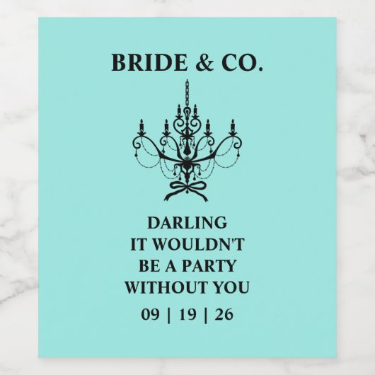 Brautparty Türkis Weinetikett (Einzelnes Label)