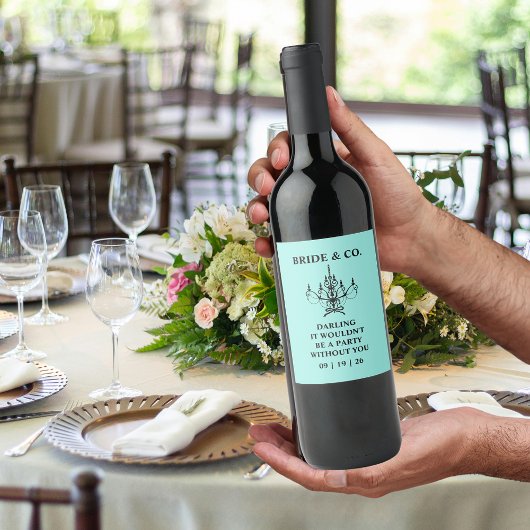 Brautparty Türkis Weinetikett