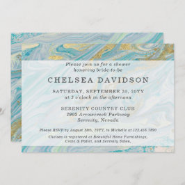 Brautparty Turquoise & Gold Marmor Swirl Geode Einladung