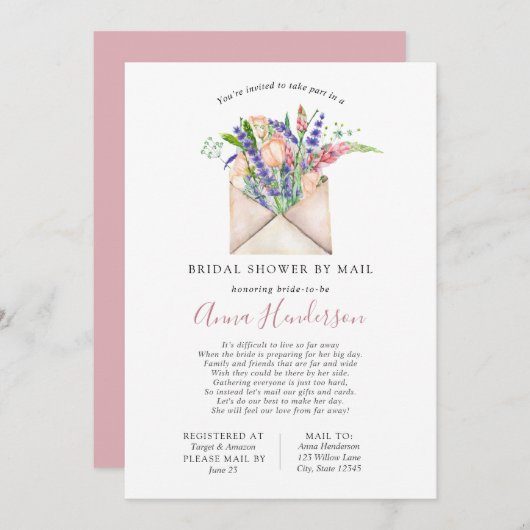 Brautparty über große Entfernungen per Post Einladung (Vorne/Hinten)