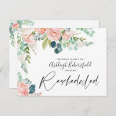 Brautparty Umgekehrt Pink Floral Datum Änderung Ankündigungspostkarte (Vorne/Hinten)