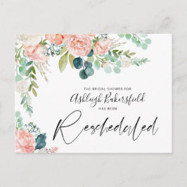 Brautparty Umgekehrt Pink Floral Datum Änderung Ankündigungspostkarte