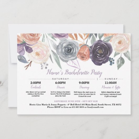 Brautparty Untergang Peach Lila Creme Einladung (Vorderseite)