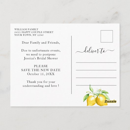 Brautparty verändert das Datum, an dem Zitronen gr Postkarte (Rückseite)