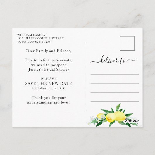 Brautparty verändert das Datum, an dem Zitronen gr Postkarte (Rückseite)