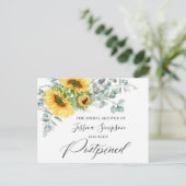 Brautparty verschoben Datum Sonnenblumen Eukalyptu Postkarte (Stehend Vorderseite)