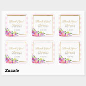 Brautparty Vielen Dank, dass Sie Pink & Gold Flora Quadratischer Aufkleber (Blatt)