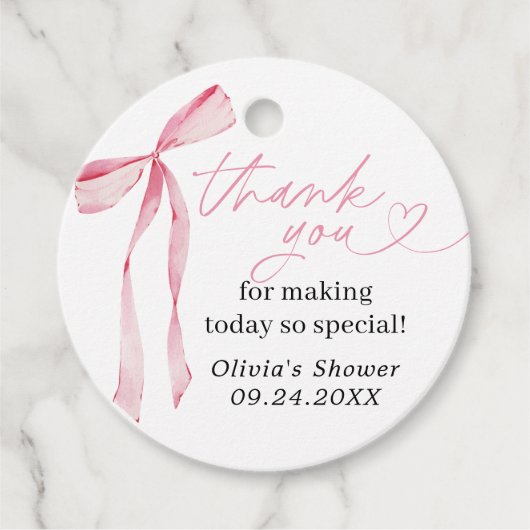 Brautparty Vielen Dank für Tag, Pink Bow Geschenkanhänger (Vorderseite)