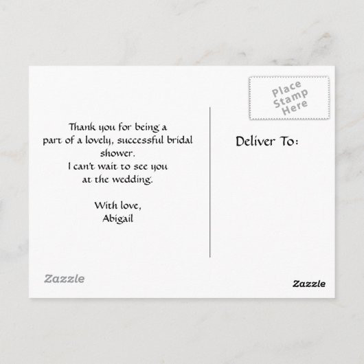 Brautparty Vielen Dank, Postkarte (Rückseite)